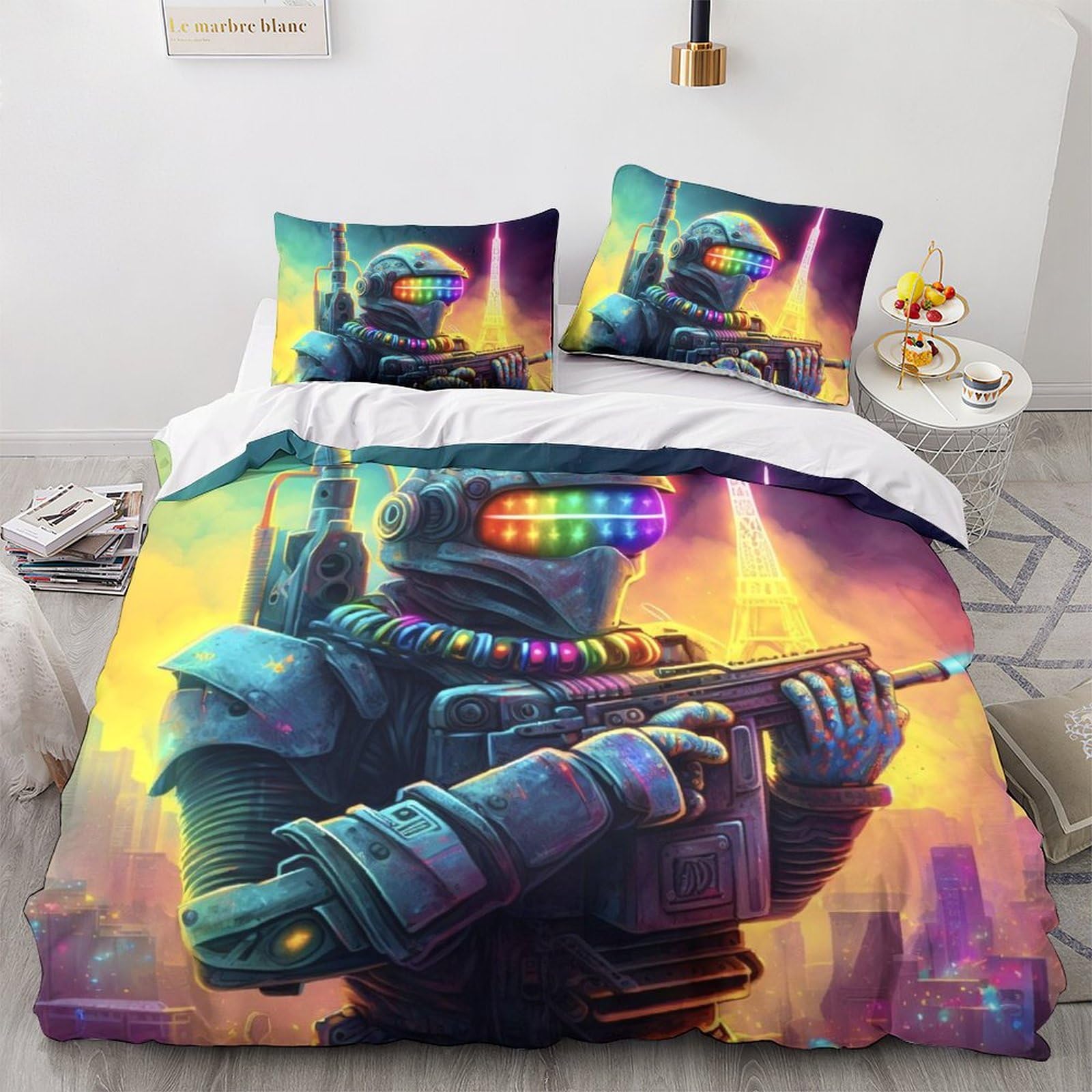 Housse de couette et taies d'oreiller 3D Color Warrior, parure de lit double microfibre