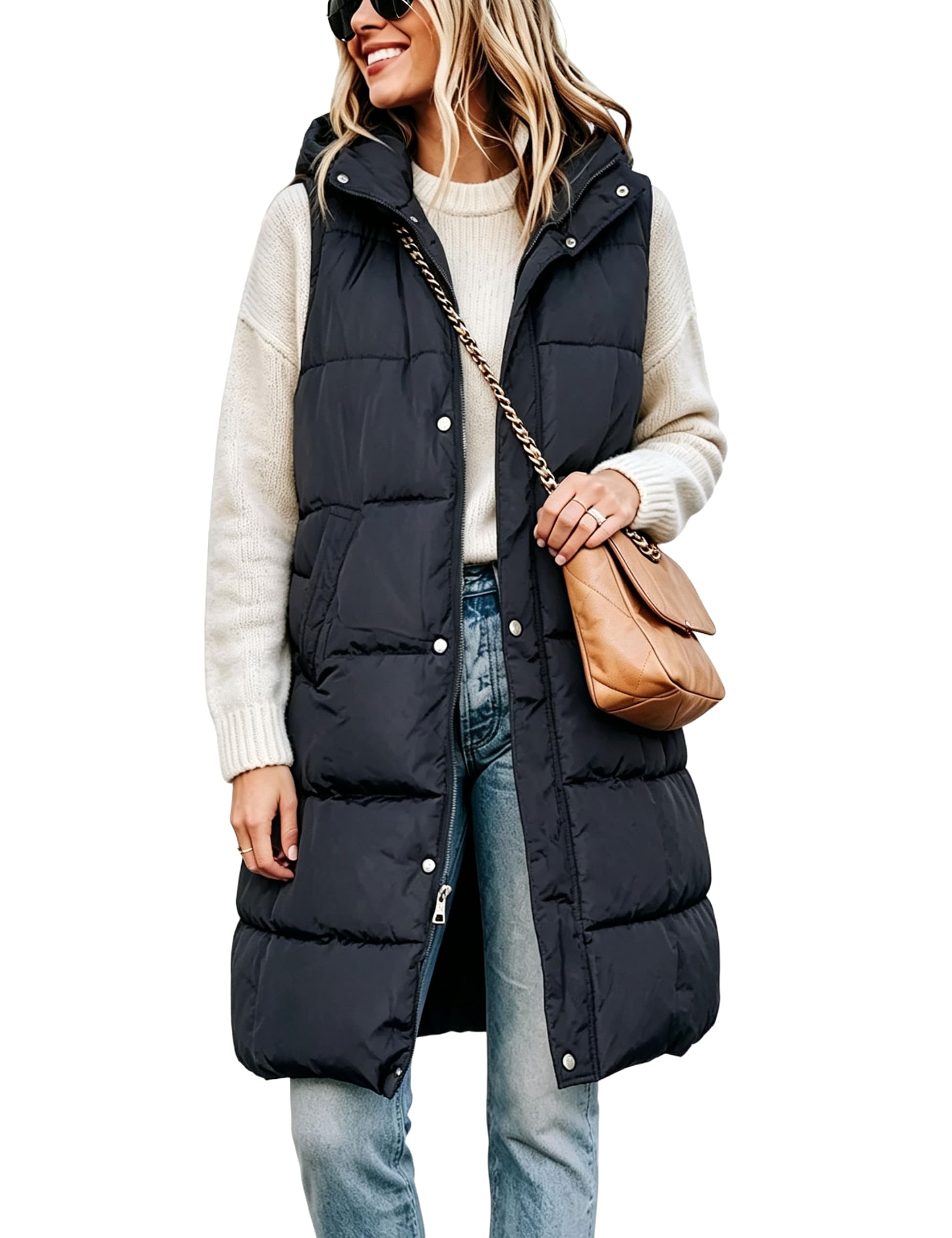 Fiona Jolin Long Puffer Vest Women Removable Hood Outwear