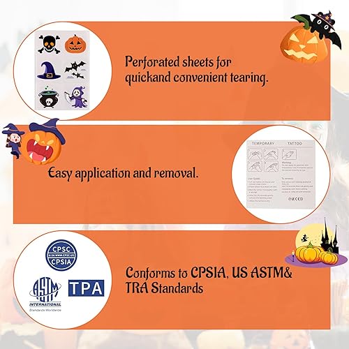 Miniatura 5 de 180 piezas de 60 diseños de tatuajes temporales de Halloween para niños, calcomanías de tatuajes falsos para niños, suministros de fiesta, farol de