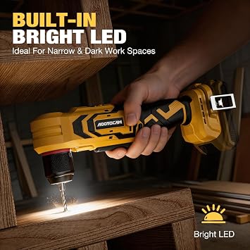 Brushless Right Angle Drill for DeWalt 20V Battery (Tool Only), 3/8 Cordless Angle Drill with Compact Design & Variable Speed, featuring an LED Light for Screws/Drilling
