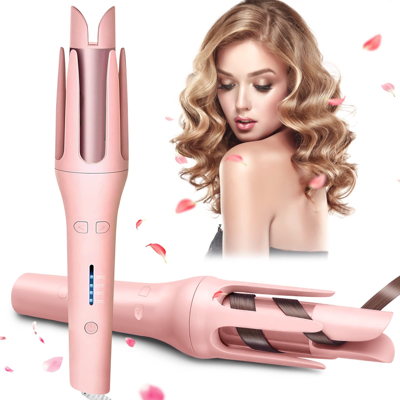 Rizador de Pelo Automático, Rizador Pelo Automatico con Tecnología de Iones Negativos, 4 ajustes de temperatura, Anti-escaldado Seguro, No Enreder, Calentamiento Rápido