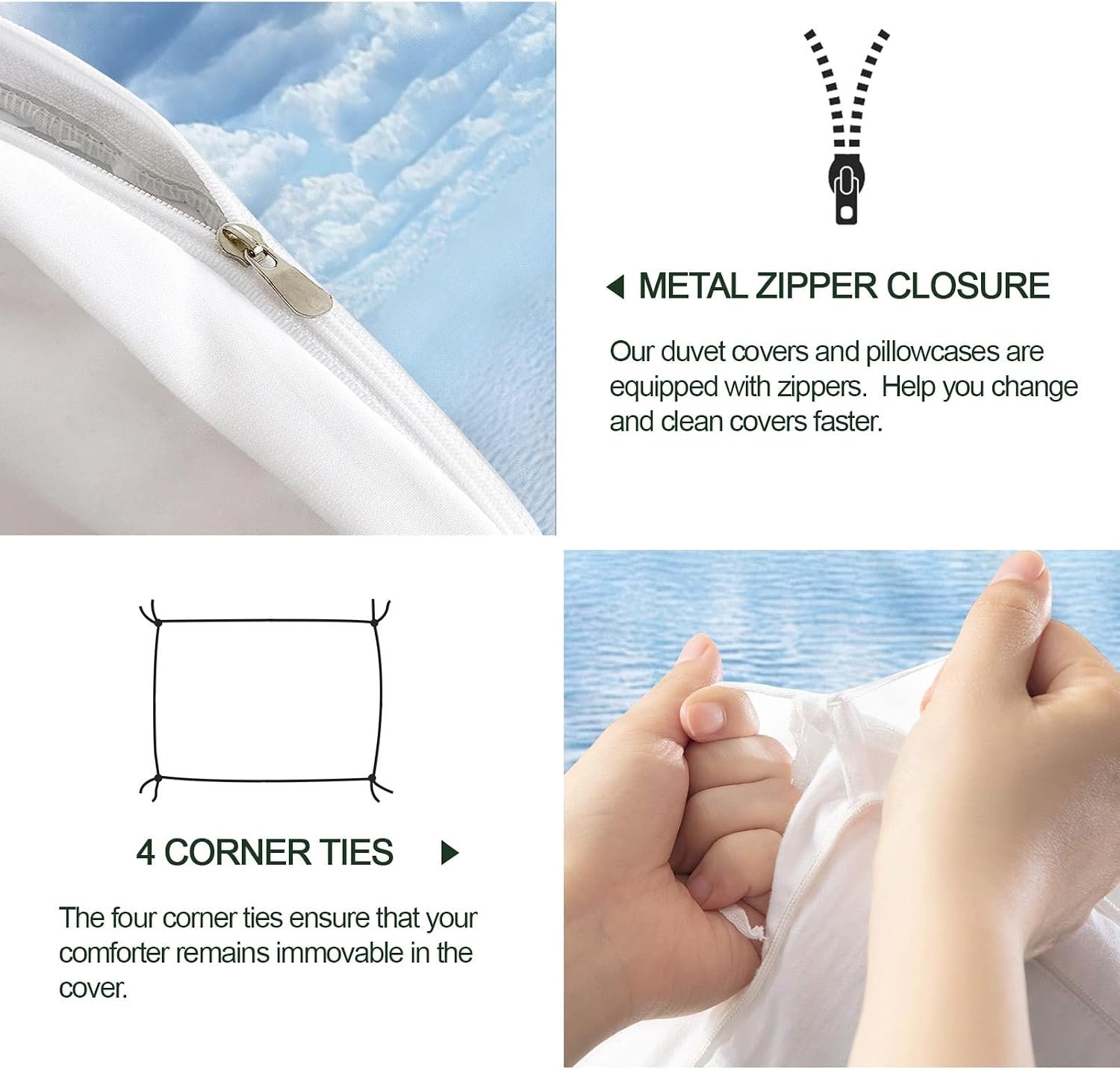 Full Size Blue Sky White Clouds Duvet Cover, Landscape Bedding Set for Kids and Adults Bedroom Decor, Natural Realism Quilt Cover Set Comforter Cover with Pillow Shams (No Comforter)