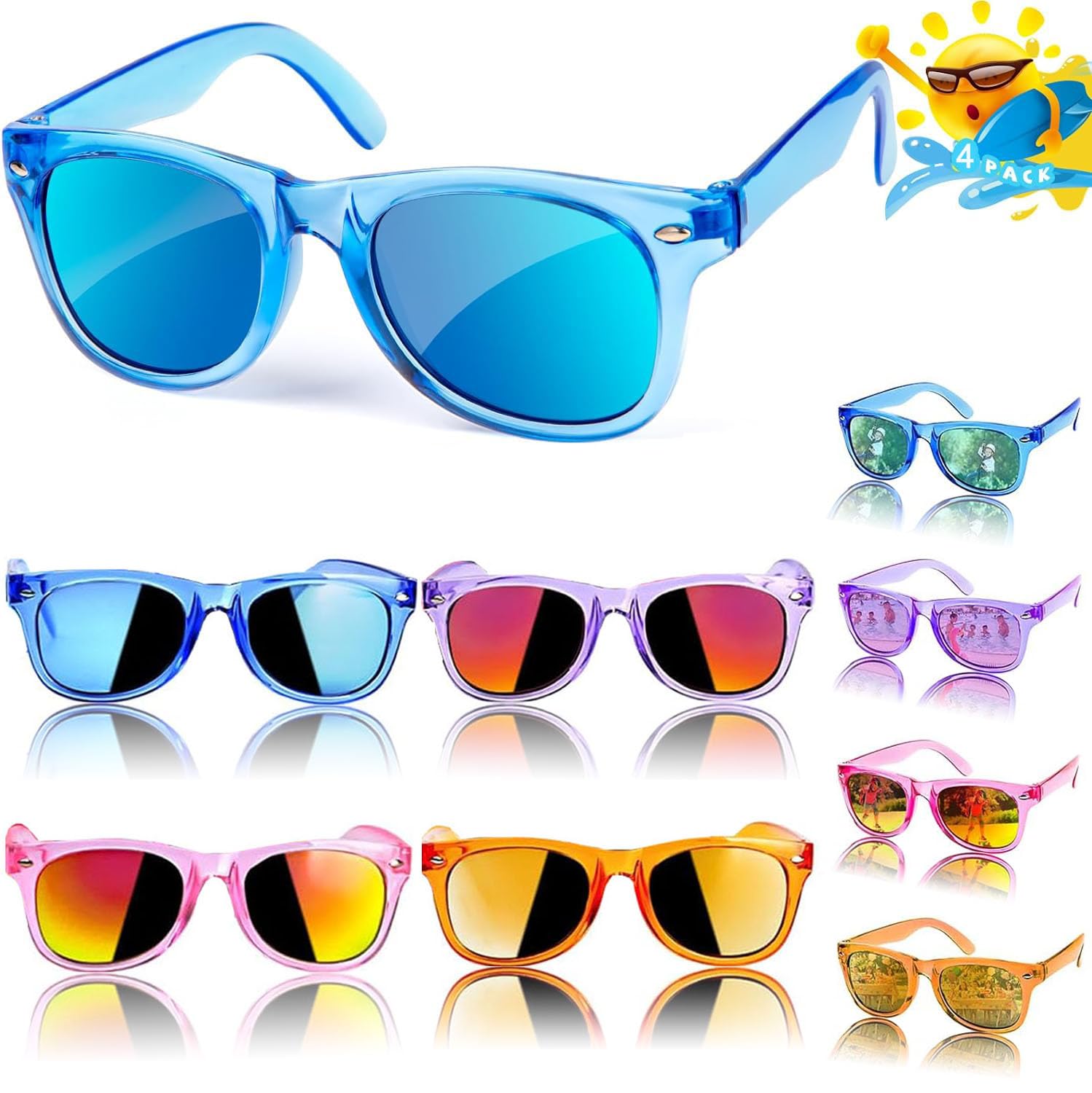 4 x children's sunglasses, party glasses, children's sunglasses, children's sunglasses, party sunglasses, party gadgets, sunglasses children 2 3 4 5 6 7 8 9 10 11 12+ years (4)