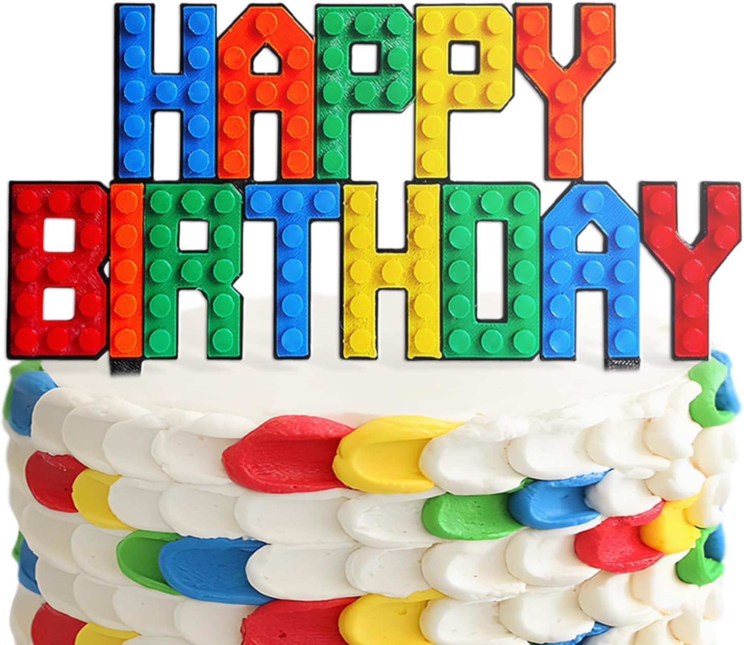 Generic Building Blocks Cake Topper, 3D Print, Blue, Red, Green, Yellow, Orange, 7.1 x 4.3 Inch, 1 Count, Birthday