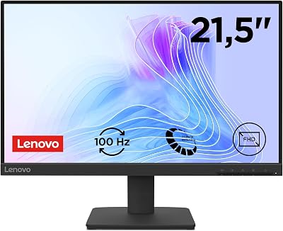 Lenovo L22-4e – Monitor FHD 21.5″ (IPS, HDMI 1.4 – VGA, 16:9, Tasa de Refresco 100 Hz, Tiempo de Respuesta 4ms, 99% sRGB, Montaje VESA 100 mm, Soporte de Inclinación) Negro