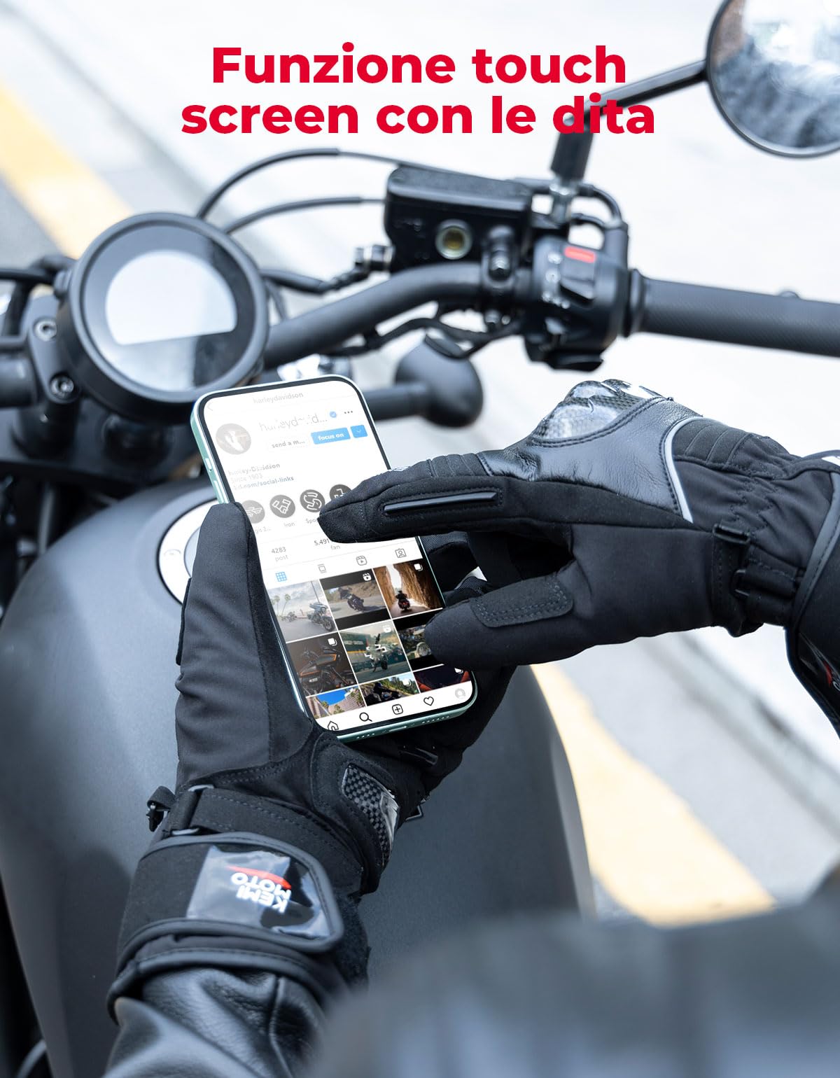 KEMIMOTO Guanti Moto Invernali, Guanti Moto Impermeabili e Antivento, Resistenti all'Usura con Guscio in Fibra di Carbonio, Guanti Termici Touchscreen per Motociclismo e Sci
