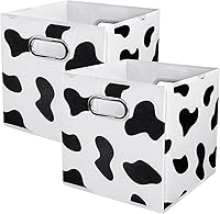 Vista 1 de ANMINY 2 cubos de almacenamiento con estampado de vaca, cestas de almacenamiento de 11 pulgadas con asas, lavables, plegables, de tela de algodón