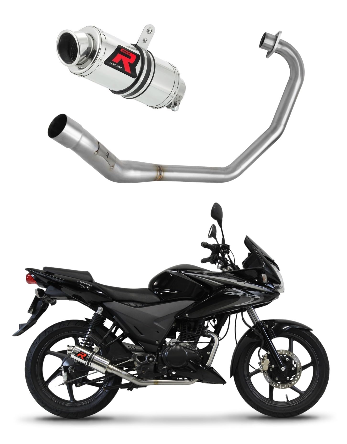 DOMINATOR Ligne complète d'échappement Collecteur Silencieux GP1 compatible avec CBF 125 2009-2014