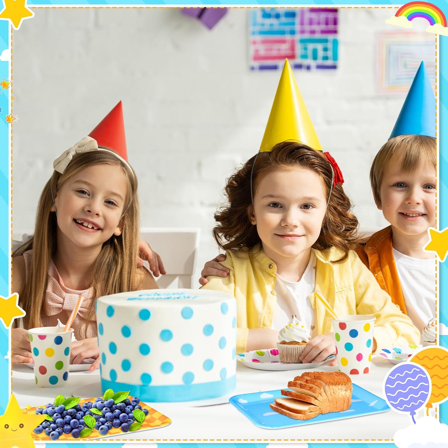 Zubebe 3 Pcs 13 x 10 Inch Sky White Clouds Birthday Party Supplies, Toy Inspire Game Trays Rectangle Serving Platter Cow Print Checkered Food Platter