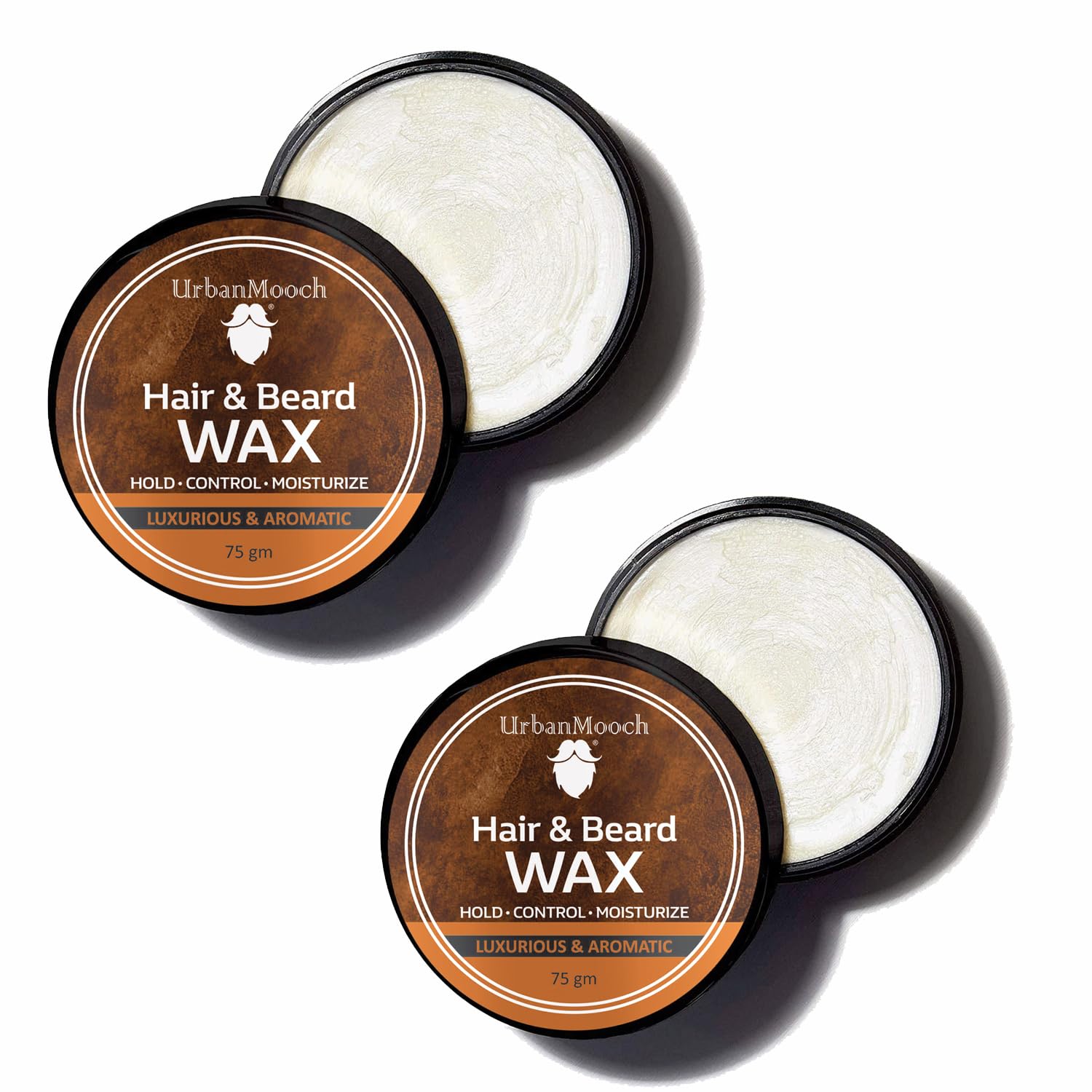 urabnmooch premium hair | beard & mustache wax for strong hold | natural 2 in 1 hair and beard wax | enriched with shea butter | argan oil and vitamin-e | beard hair wax for smooth| shiny and healthy beard and hair | 75g each ( pack of 2 )