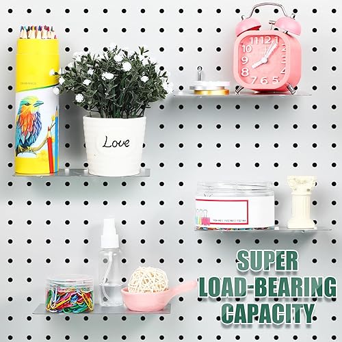 Miniatura 4 de Funrous Paquete de 4 estantes de tablero de clavijas, organizador de pared, soportes de estante de tablero de clavijas, bandeja de acero, accesorios
