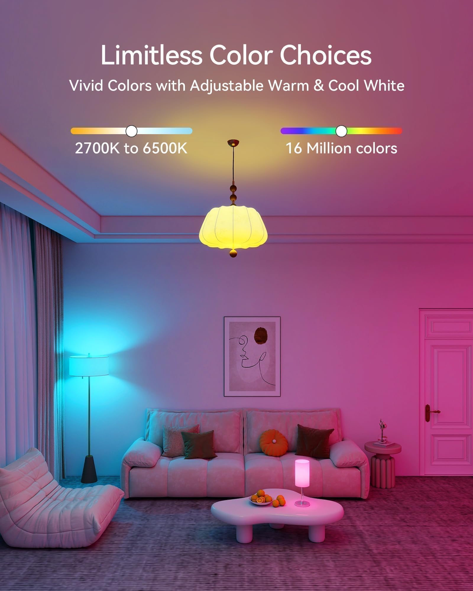 Matter Smart Light Bulbs, Color Changing Light Bulb for Halloween, hub Required,A19 60W,2.4Ghz WiFi only,Compatible with Alexa Google Assistant, Apple Home,16 Million Colors RGBCW,1 Pack