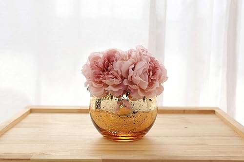 Miniatura 5 de Juego de 6 jarrones brillantes  Jarrones redondos dorados, plateados y de oro rosa para fiestas, bodas y centros de mesa (dorado, mediano)