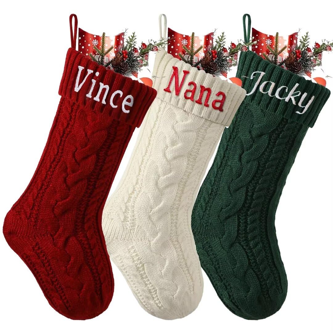 Calcetines Navidad Chimenea - 46cm Medias de Navidad con Nombre del Bordado para Colgar, Medias de Navidad Personalizadas, Idea Regalo para Decoracion Navidad Hogar, 4 Pieza