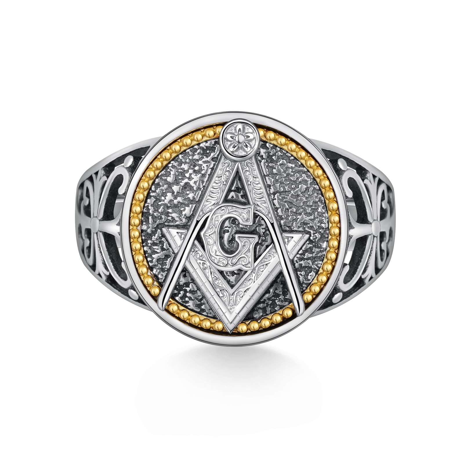 Sbzxbt Sterling Silver Signet Masonic Ring for Men, Size 8, Yellow Irregular Stone, Modern Fraternity Style