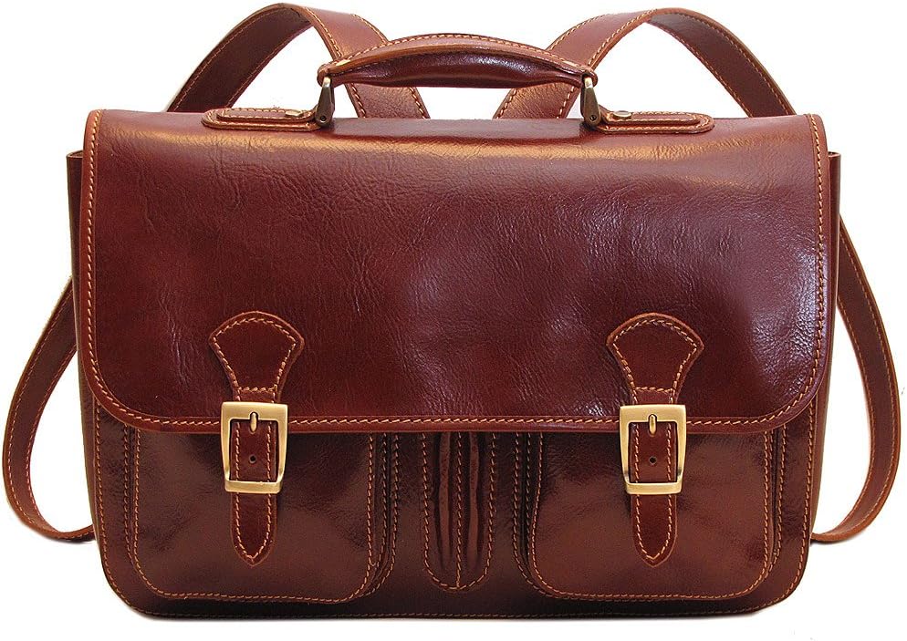 Floto Procida Messenger Bag Backpack in Brown Italian Calfskin Leather