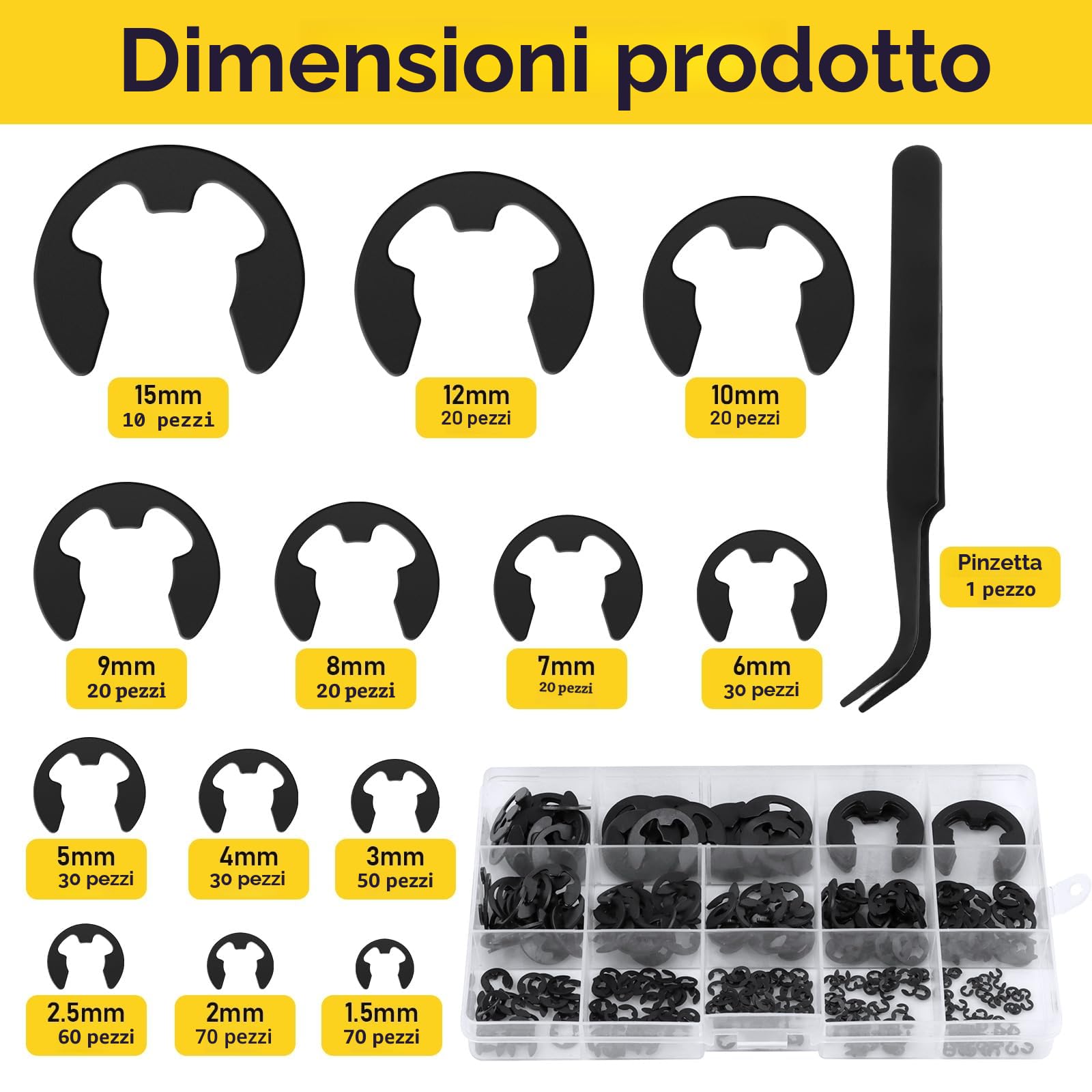 450 Pz Anelli di Sicurezza Esterna, E-clips Anelli Elastici, Scatto Esterna E-clip Anello Seeger di Sicurezza per Fissaggio di Pulegge Ingranaggi di Cuscinetto, 13 Dimensioni