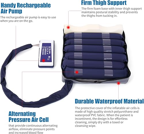 Miniatura 5 de Cojín de asiento de presión alterna para usuario de silla de ruedas, cojín de célula de aire autoinflable para alivio del dolor de presión,