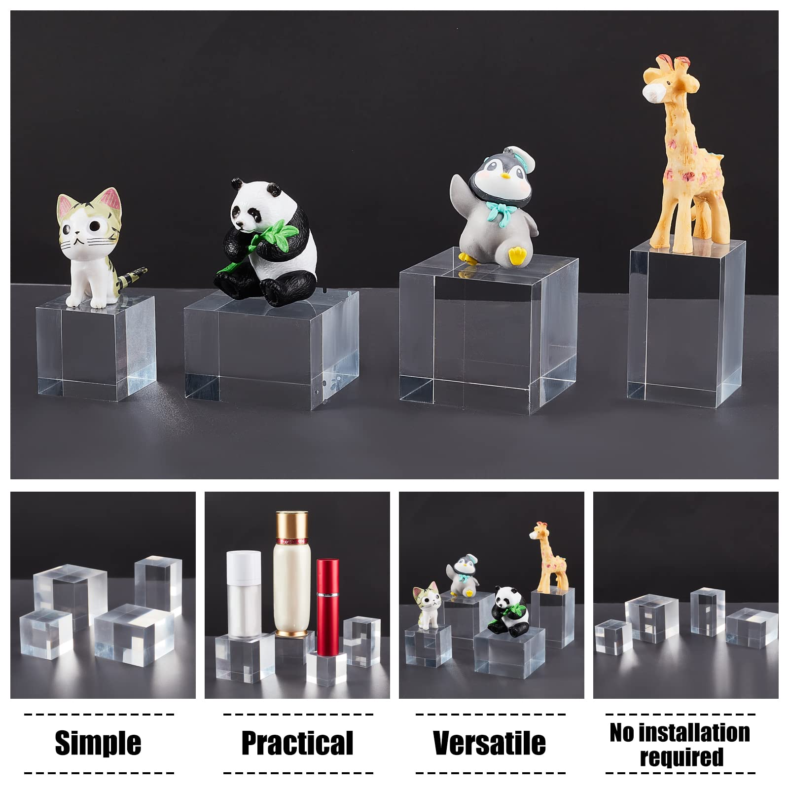 Amazon｜OLYCRAFT 4個 アクリルブロック アクリルスタンド 4サイズ