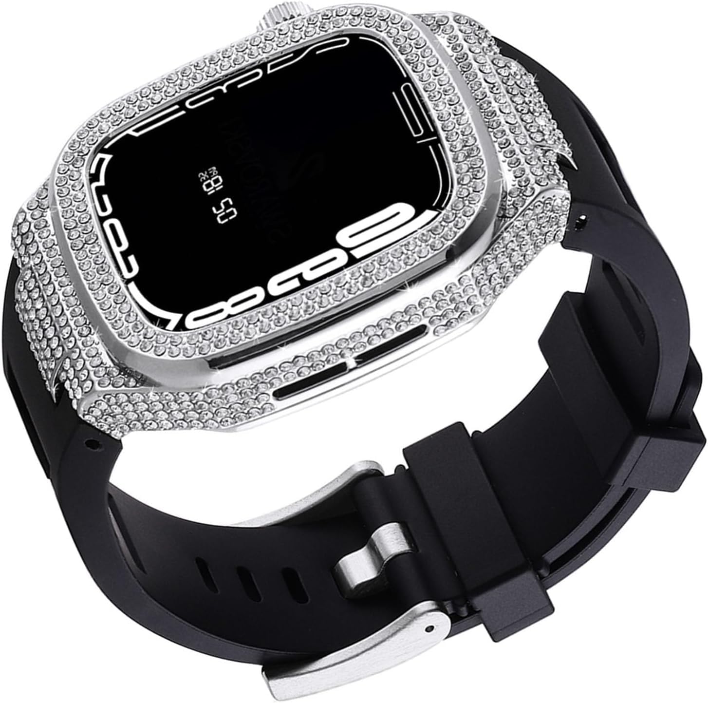 JDIME Kit de bracelet de montre en métal diamant pour Apple Watch Ultra 8 7 6 5 4 SE Series 44 mm 45 mm, accessoires de rechange avec outil