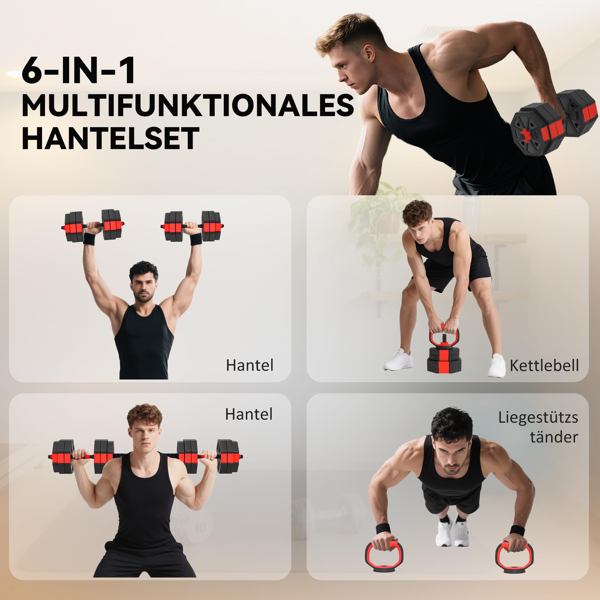 SPORTNOW 6-in-1 Hantelset Kurzhantel Set Kurzhanteln Langhanteln verstellbar 15/20/25/30 KG Hanteln Set Dumbbell mit Verbindungsrohr Sternverschlüsse Kurzhantelset für Krafttraining Zuhause