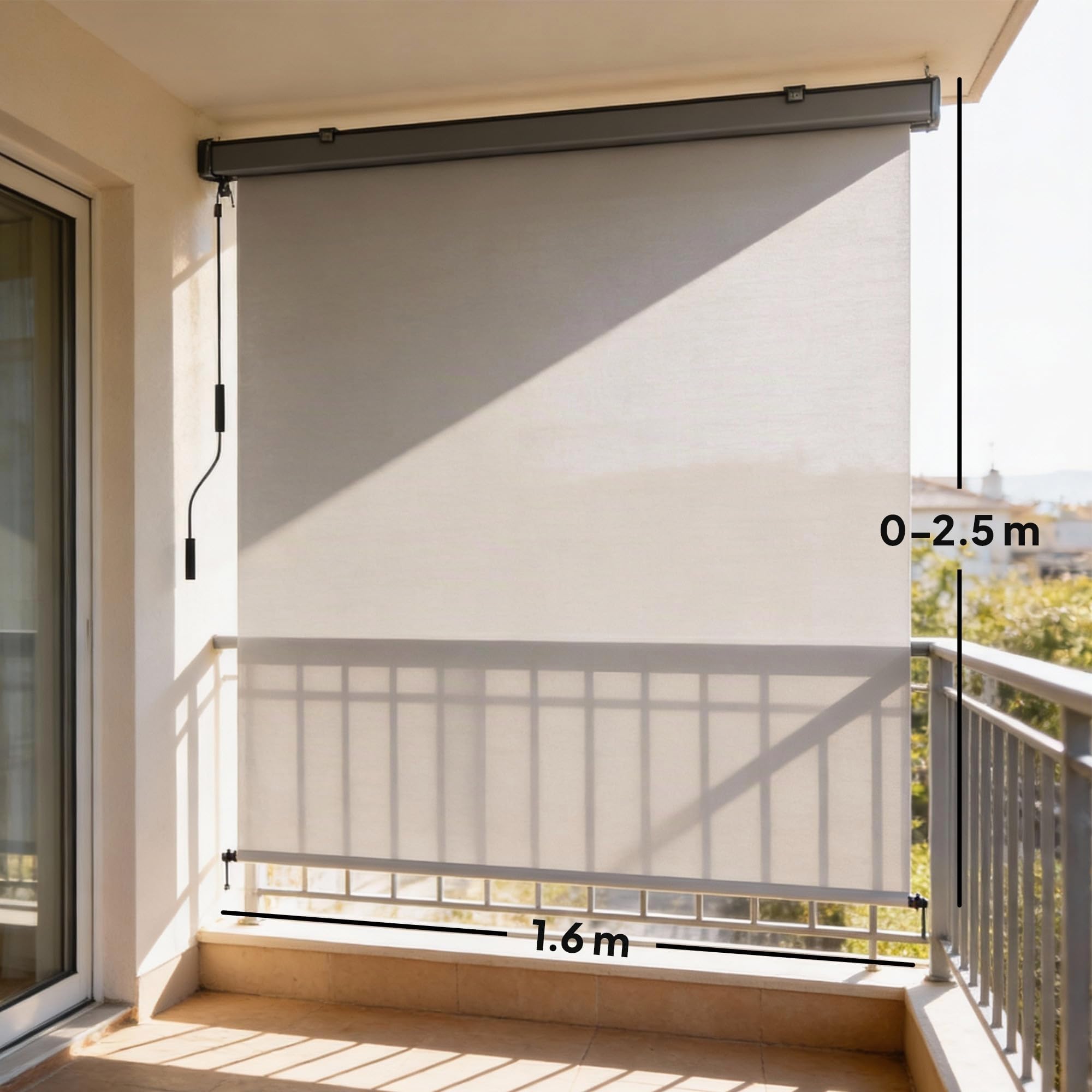 Outsunny Tenda a Rullo Avvolgibile da Esterno Anti-UV con Cassetta in Alluminio e Manovella, Tenda da Sole in Poliestere, 250x160 cm, Bianco Crema