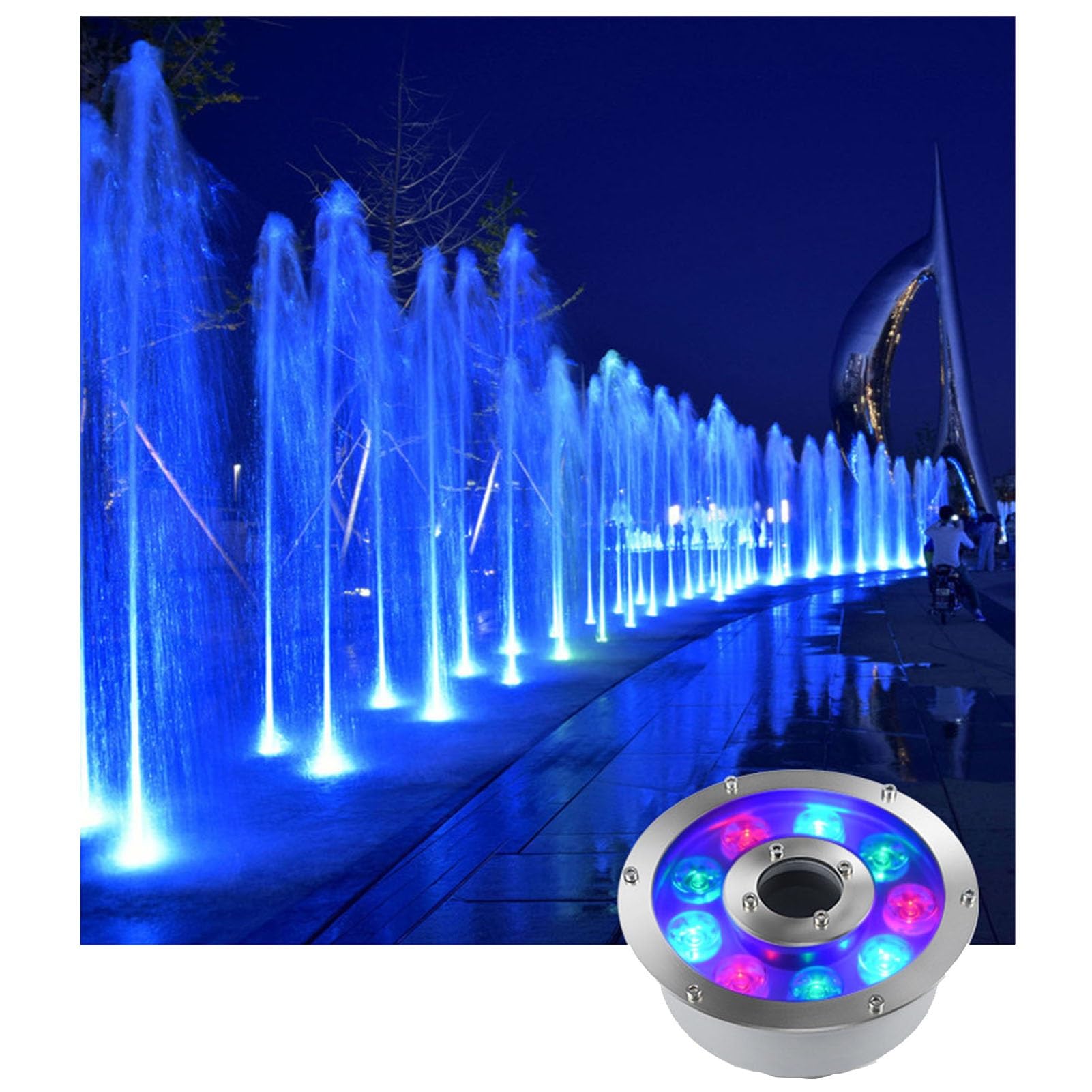 Luces Led para Estanque Subacuáticas para Exteriores Jardín Fiesta Fuente Sumergibles RGB para Piscina Ip68 Foco De Acero Inoxidable 9W Blanco Cálido 24 V