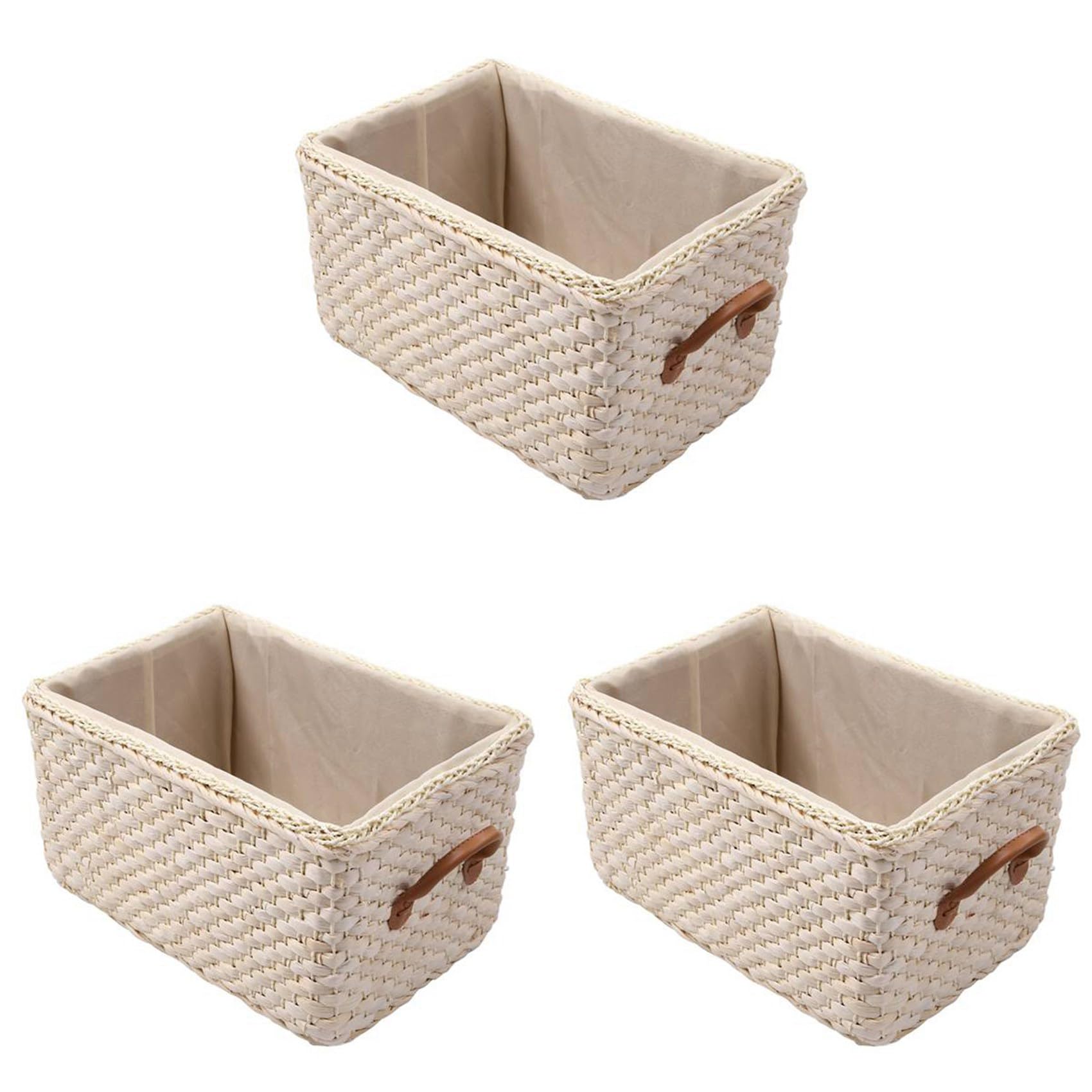 Hndhbfgrt 3X Manual Woven Storage Basket Handmade Laundry Wicker Baskets Sundries Organizer Clothes Toys Container -White