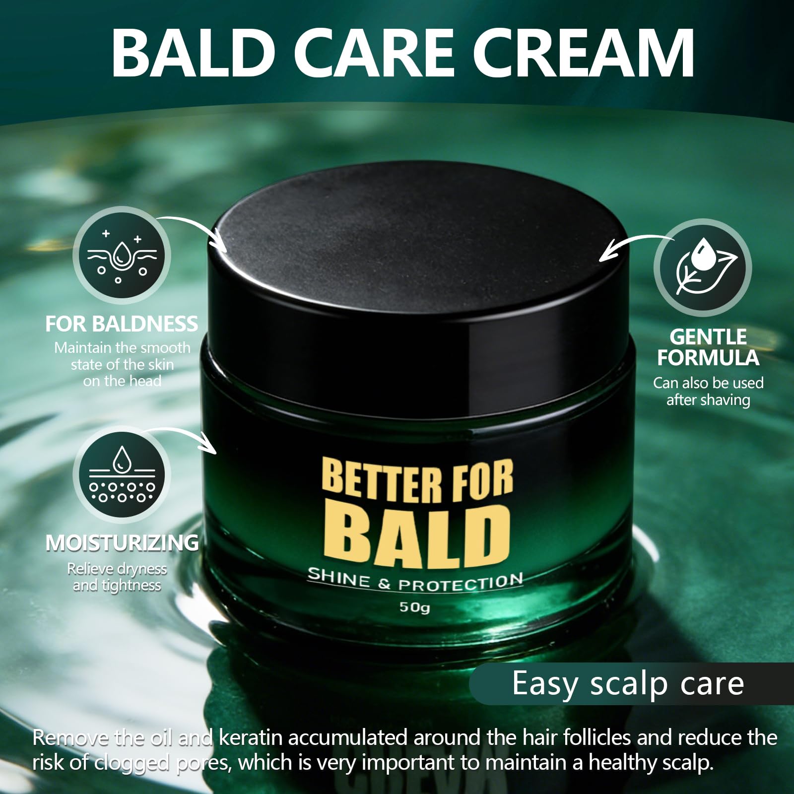 50ml Crema Teste Rasate, Crema Teste Calve Idratante e Lenitivo Nutriente, Cura del Cuoio Capelluto Dopo la Rasatura, Non Grassa, per Uomo Cuoio Capelluto Calvo