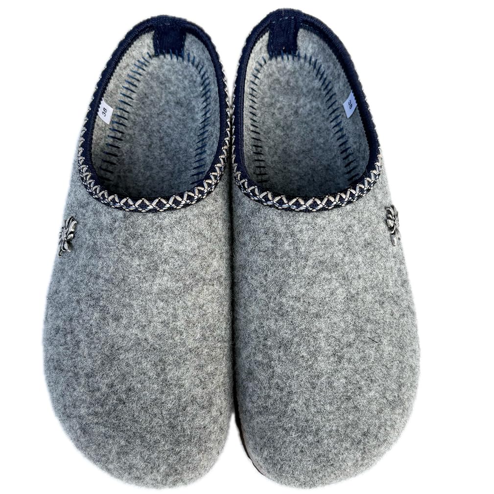 Chanclas de invierno zapatillas sabot mujer tirolesas ROMY de fieltro con suela ligera de corcho con acabados de lujo