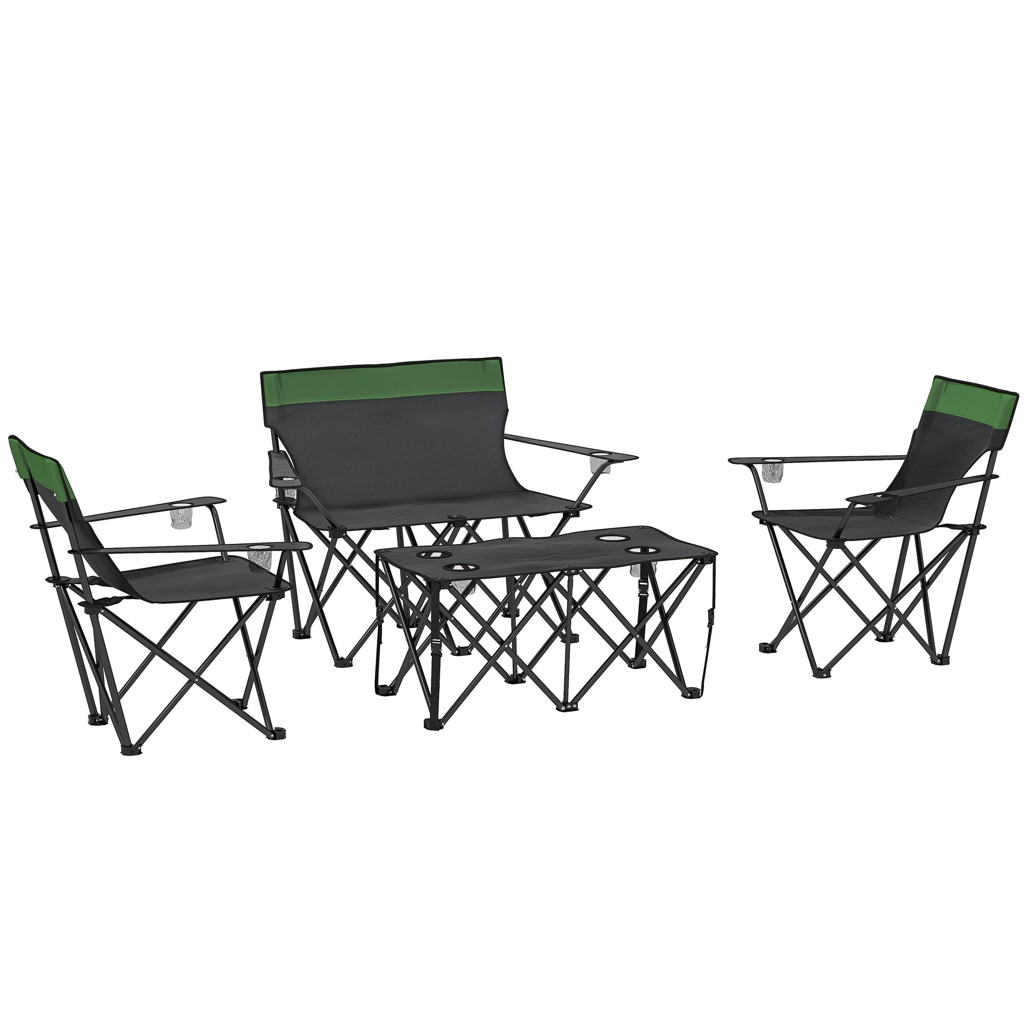 Outsunny Green 4 Piece Foldable Camping Table And Chairs Set Olive