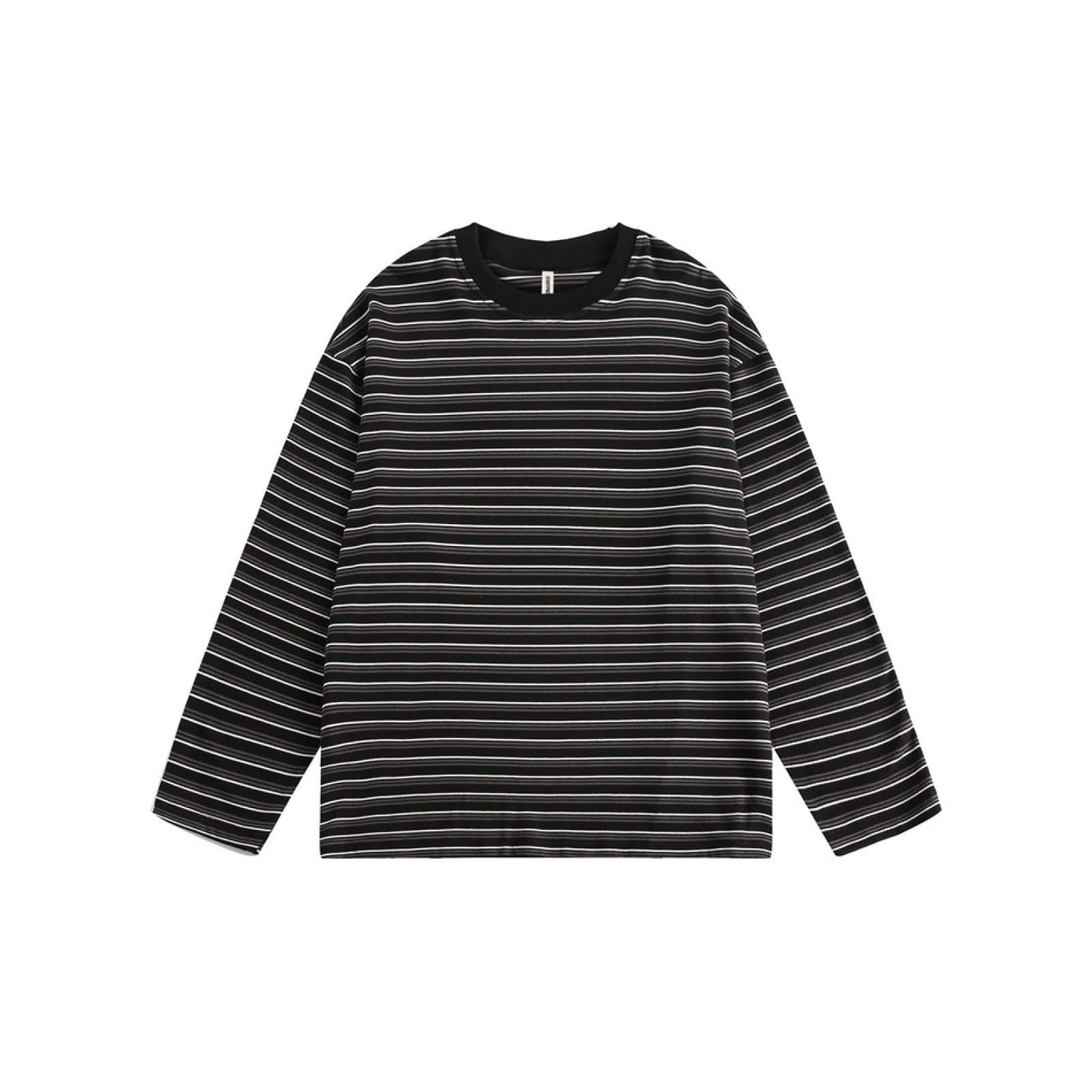 Camiseta Unisex De Algodón Pesado, Camiseta De Manga Corta Informal, Suave Y De Gran Tamaño,Básica,Camiseta A Rayas De Manga Larga, Cuello Redondo Holgado.,Negro,Metro