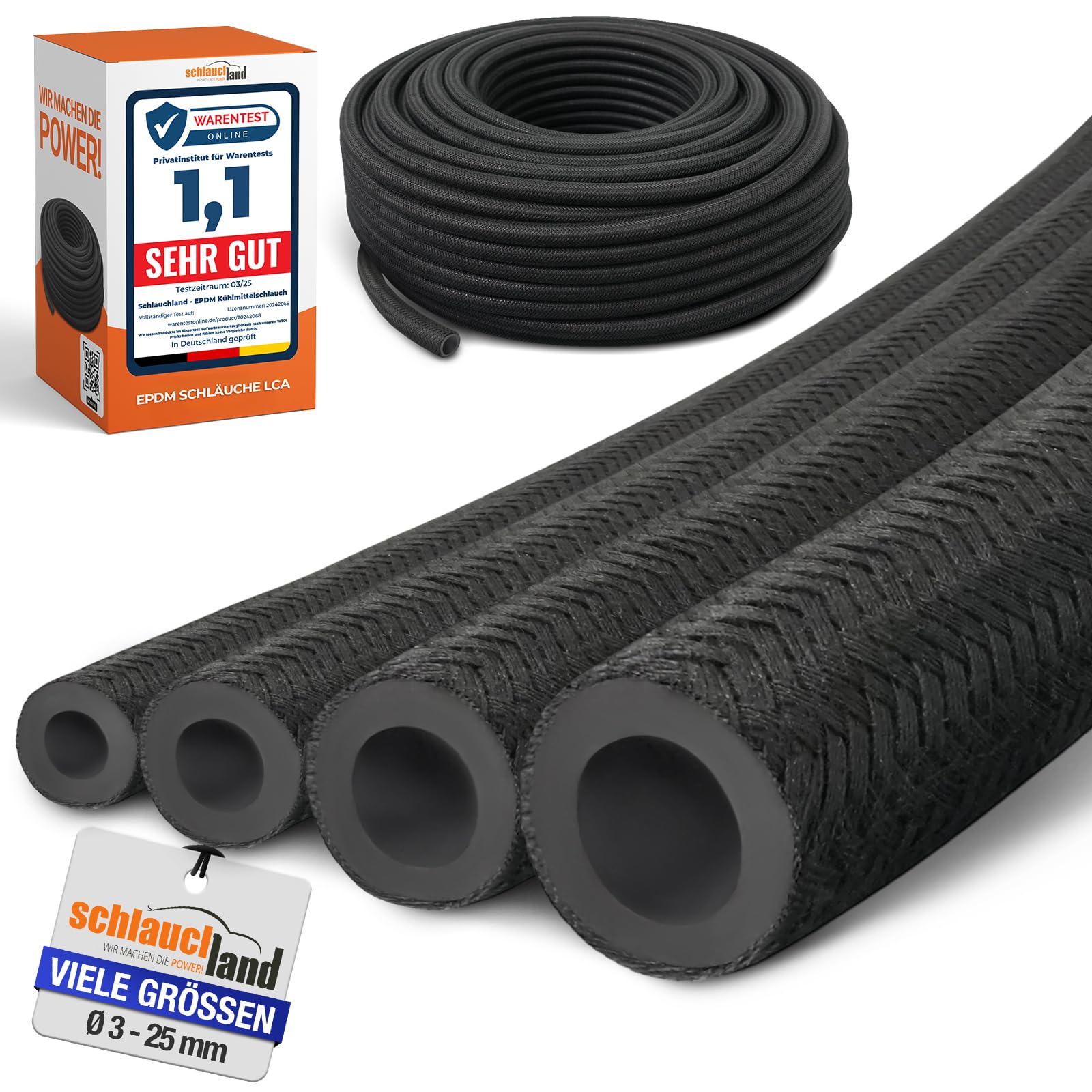 10m EPDM KÜHLMITTEL-SCHLAUCH C-TEX Ø 19 x 26 mm Kühler Schlauch 130°C | VIELE GRÖSSEN & LÄNGEN | Textil Gewebe-verstärkt Unterdruck Gummi-Schlauch Heisswasser Bremsflüssigkeit Kühlwasser DIN 73472