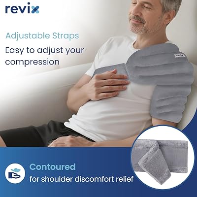 REVIX Microwavable Shoulder Heating Pad for Rotator Cuff, Moist Heating Pads Microwavable with Adjustable Strap, Shoulder Heating Pads for Upper Back Muscle Relaxation & Relief, Gray