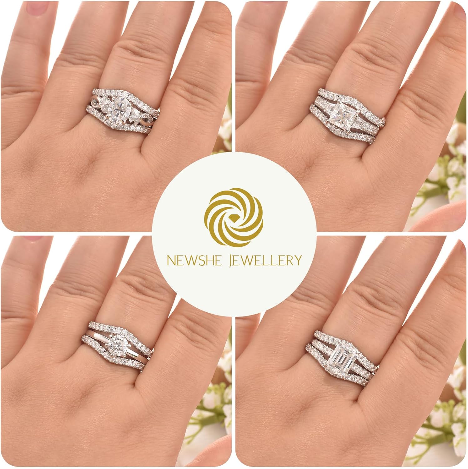 Newshe Jewellery Moissanite Wedding Band for Women Ring Enhancer for Engagement Rings 925 Sterling Silver Rings Size 5-10