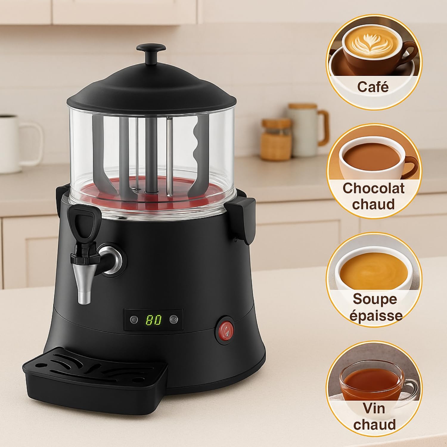 Machine à Chocolat Chaud Professionnelle – 5 litres – 400 W – Température Réglable 30–90°C