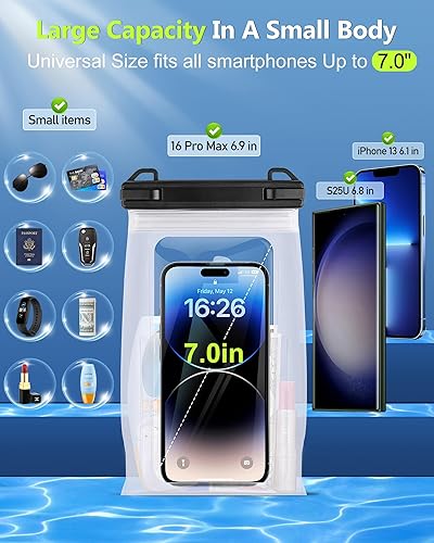 Miniatura 2 de IPX8 - Bolsa impermeable flotante para teléfono, espacio expandible, bolsa impermeable, bolsa seca para teléfono celular con cordón ajustable para