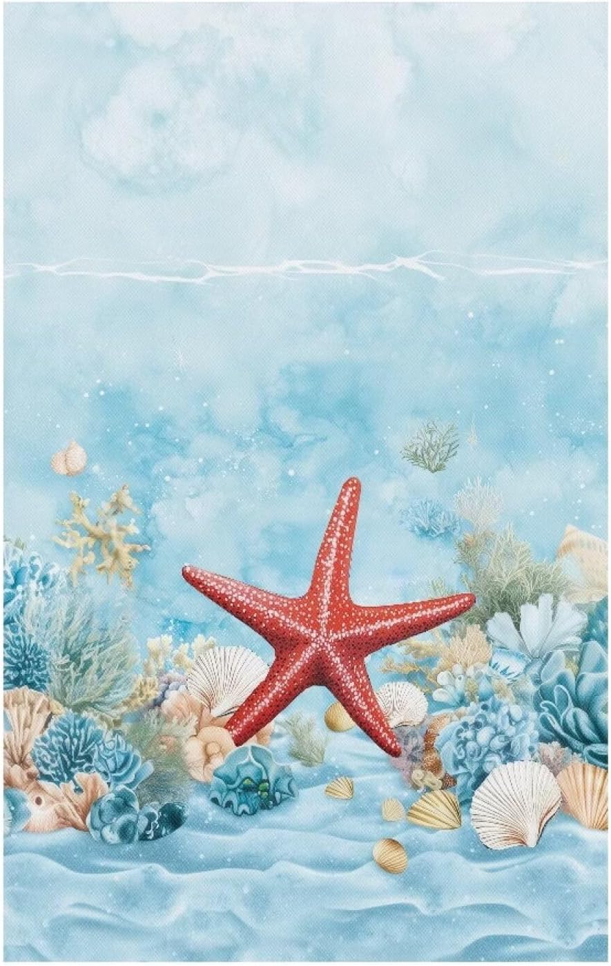 Ocean Starfish Sofa Headrest Covers Washable Recliner Headrest Protector Breathable Couch Back Covers for Home Couch Loveseats Decoration Set of3