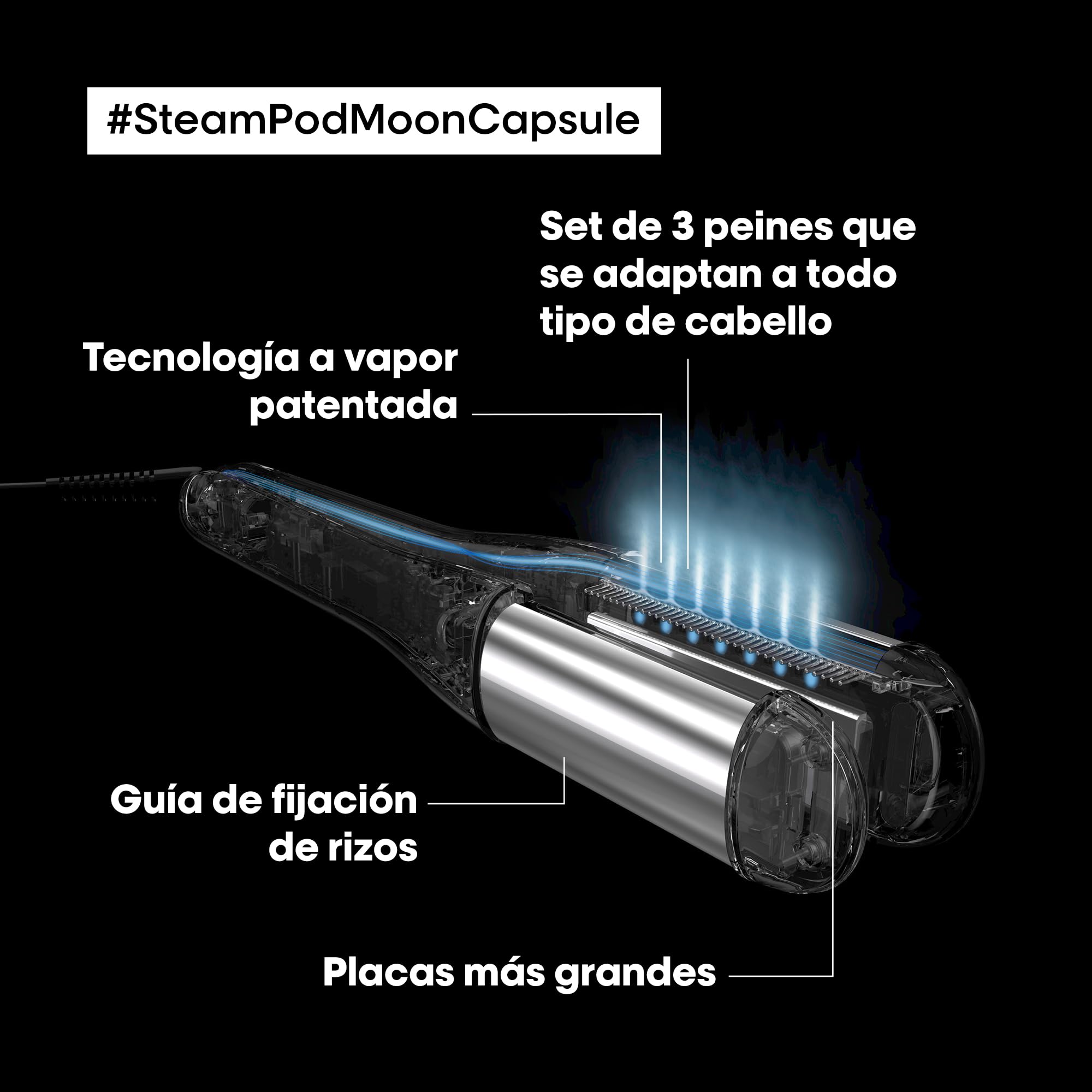L'Oréal Professionnel SteamPod 4 Moon Capsule, Plancha de Pelo Profesional con Tecnología a Vapor, para cualquier look de liso a rizado, para Todo Tipo de Cabello, Moon Capsule Limited Edition