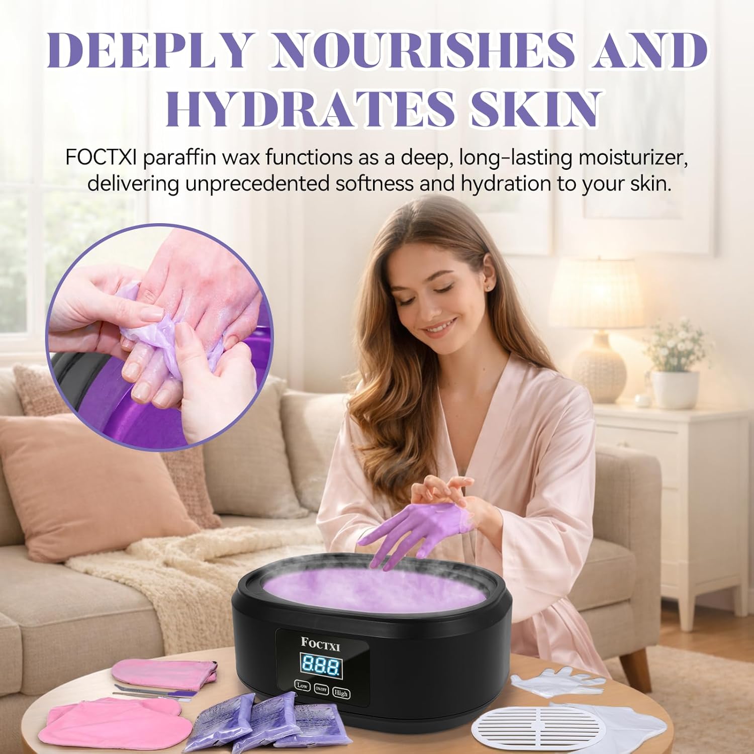 Paraffin Wax Machine for Hand and Feet - 3500ml Paraffin Wax Warmer Moisturizing Kit Auto-time and Keep Warm Paraffin Hand Wax Machine with 8Pack Refills, Ideal for Home Paraffin Baths - Image 8