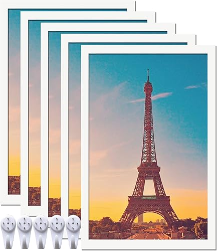 Vista 56 de Juego de 5 portarretratos de 10 x 14 pulgadas, marcos de fotos blancos de alta transparencia para galería de pared horizontal de escritorio vertical