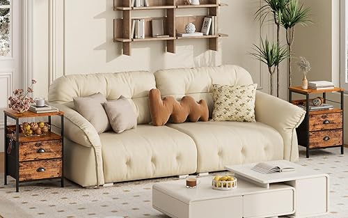 Miniatura 8 de Furologee Juego de 2 mesitas de noche, mesita de noche con 2 cajones de tela, mesa auxiliar con ganchos y estante, para dormitoriosala de