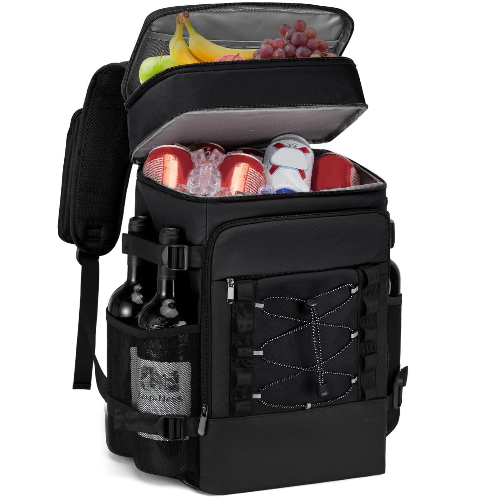 Zaino Termico 25L Impermeabile, Zaino Frigo Porta Pranzo con Doppio Scomparto Isolato, per Picnic, Campeggio, Spiaggia, Escursionismo (Nero)