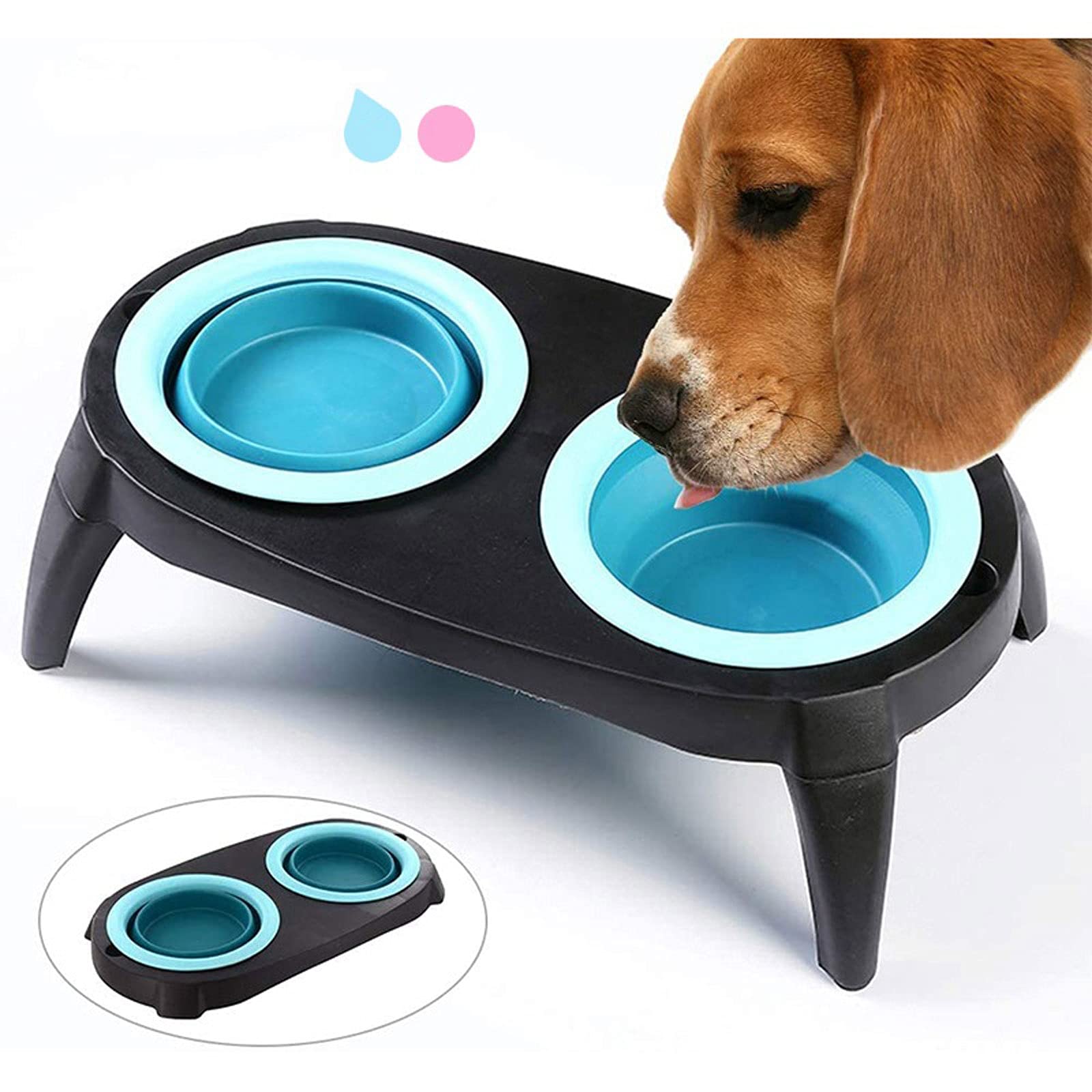 RTHGTFGW Comedero Perro Cuenco de Perro Elevado con Soporte Plegable de la Pierna de la Pierna de la Pierna del Agua del alimentador de Mascotas Platos lavavajillas Seguro (Color : Pink)