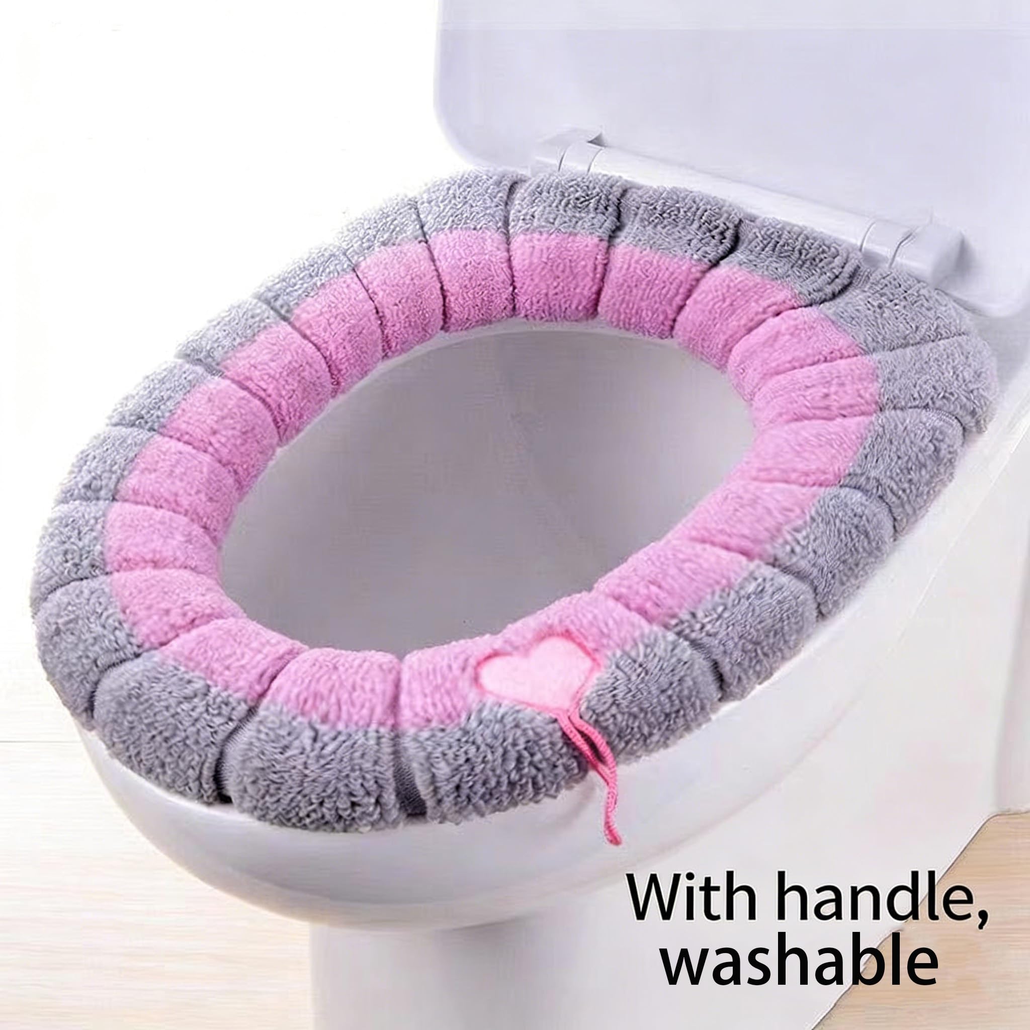 Soft Toilet Seat Cover, Washable Plush Fabric Cushion with Handle, Universal Fit Thick Warm Pad, Assorted Colors, Round, 4 Pack — view 5