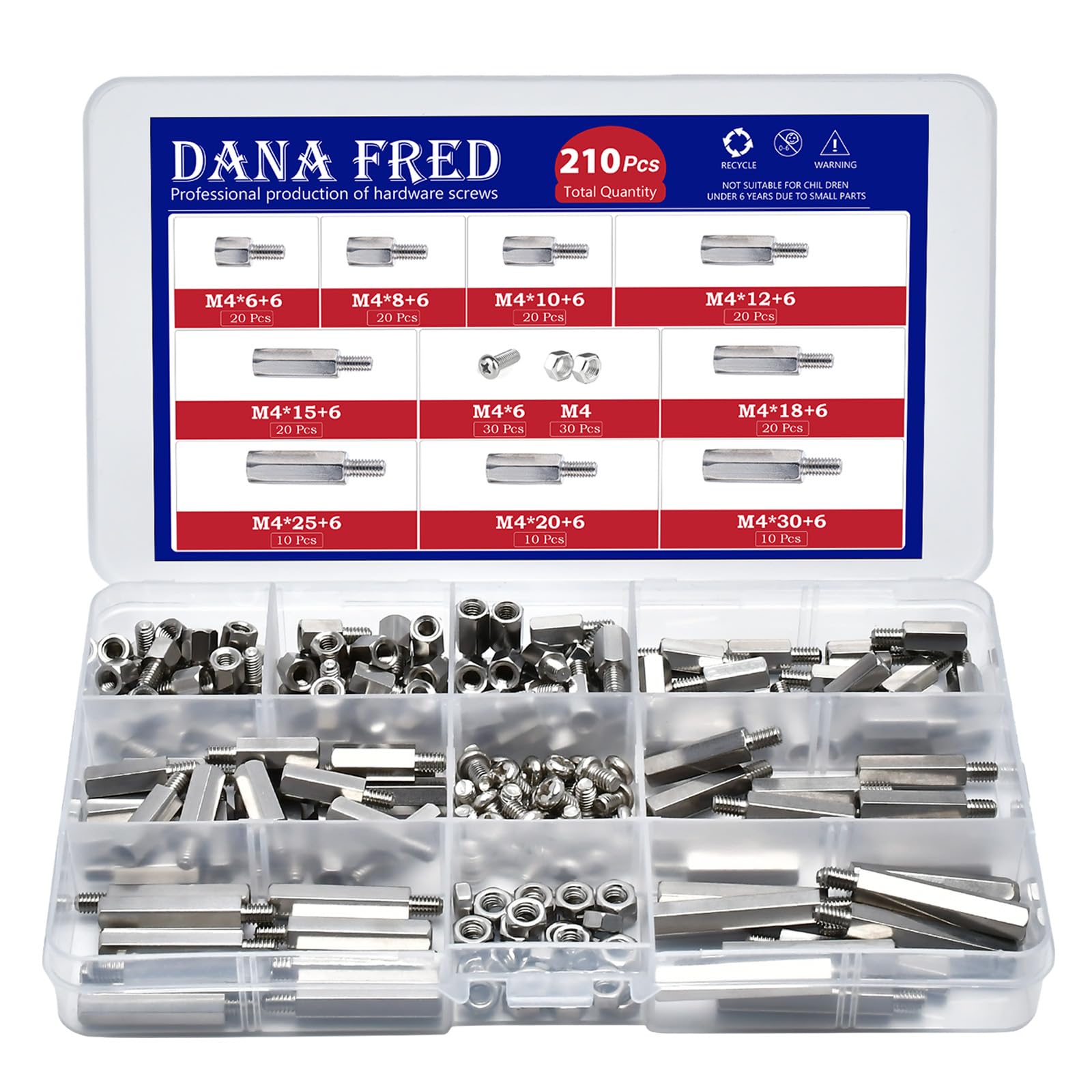 210 Pieces Hex Standoff Spacers M4 Carbon Steel Male Female Metric Thread Spacer Motherboard Prototyping Accessories for PCB, Quad Copter Drone, Computer & Circuit Board Assortment Kit