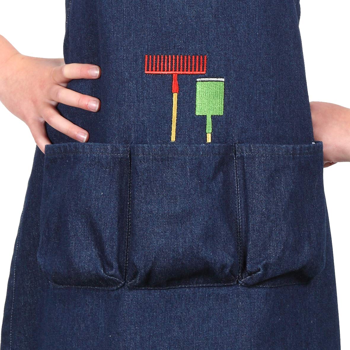 Tablier D'écolier Enfant La Cordeline - Bleu Jean Pur Coton Avec Broderies Et Poches