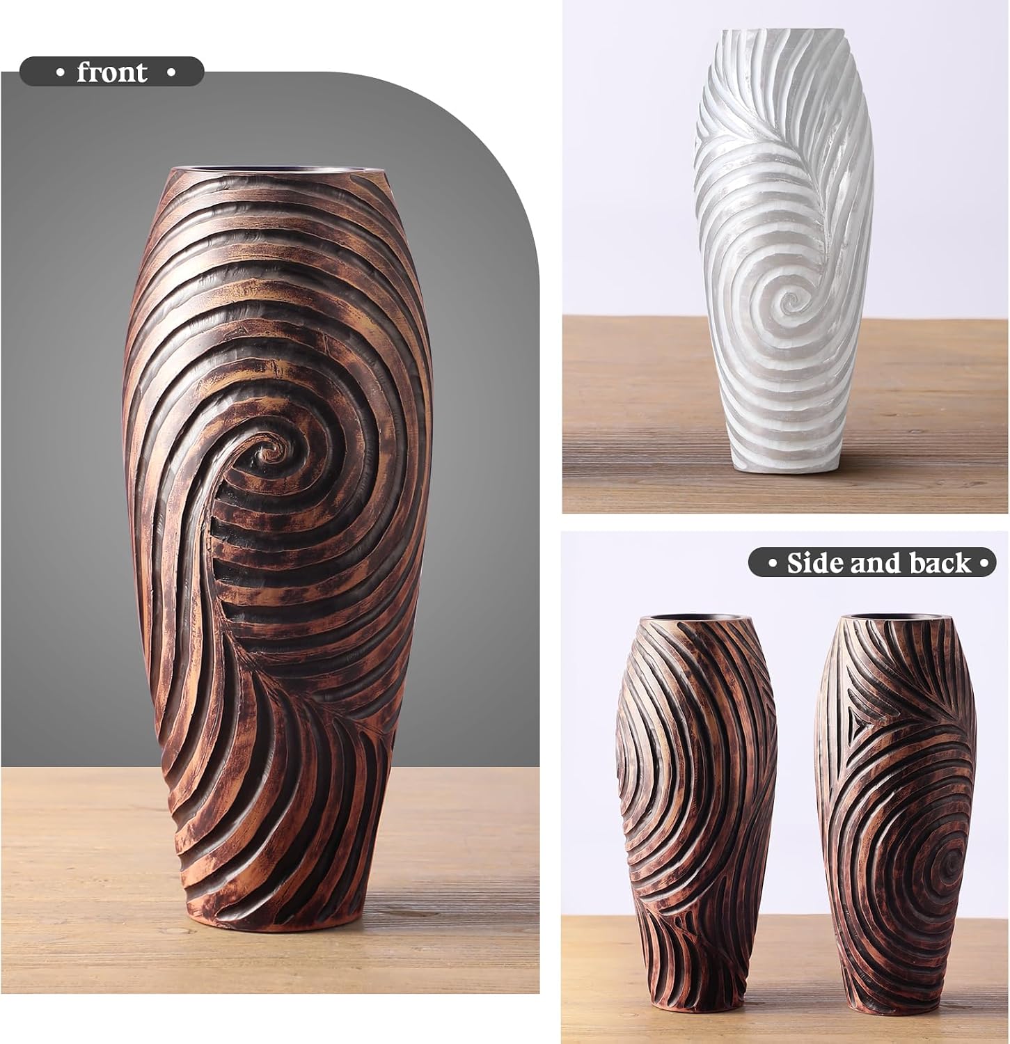 Tall Floor Vase, Brown Vintage Home Decor Vases, 19.7 inch Resin Vase for Living Room Decoration, Fireplace, Entryway,Bedroom, Hotel, Patio Decoration