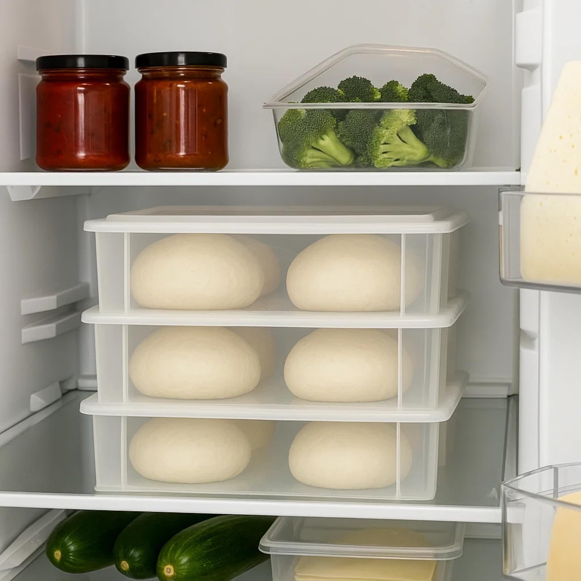 CookandSupply Gärbox für Pizza und Brot BPA-free - Lebensmittelechte Teigbehälter - Made in Italy - 3 Stapelbare Boxen 40x30x10 cm + 1 Deckel