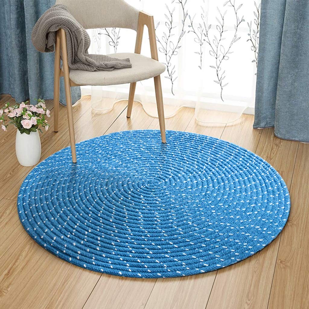 Ronde tapis salon coton tressé multicolore bleu 100cm recyclé